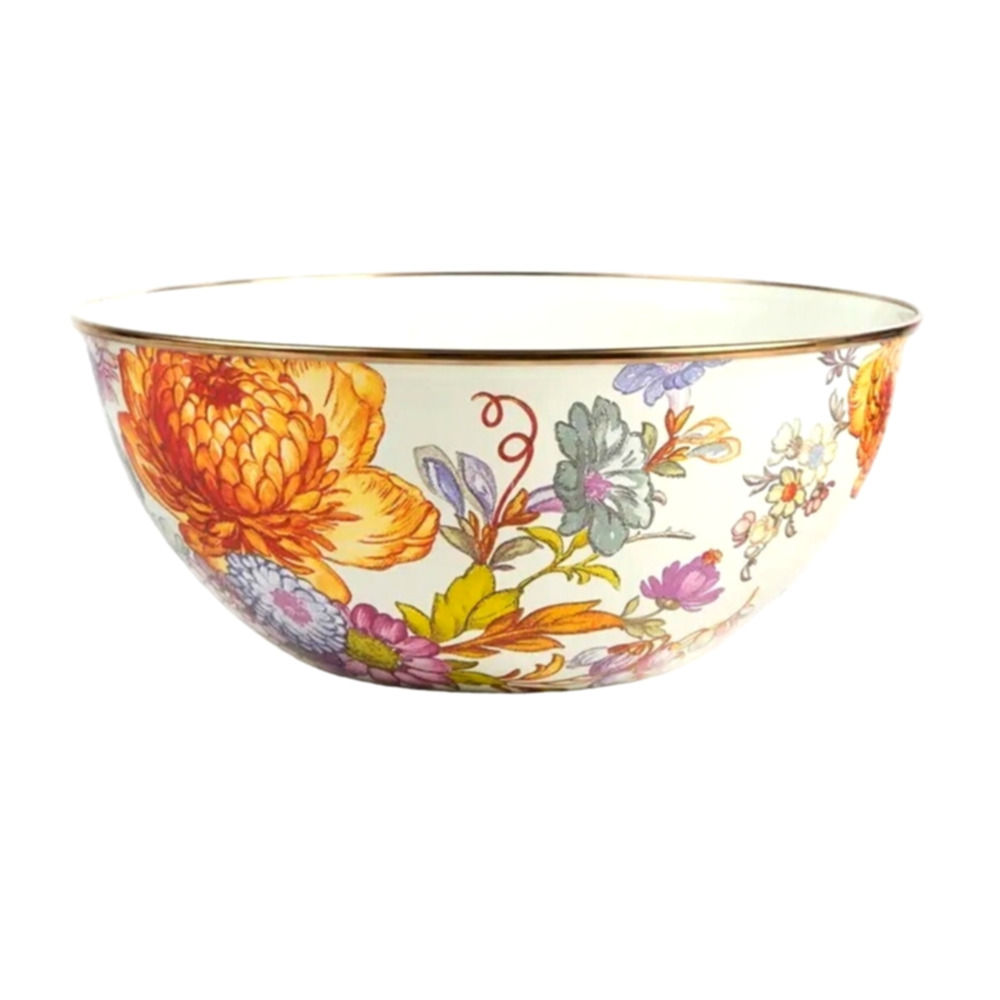 Mackenzie Childs White Flower Market LARGE Everyday Bowl New